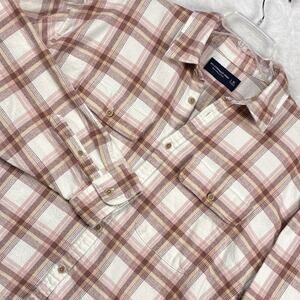 VTG Abercrombie & Fitch 90s Oversized Flannel Shirt Men XL Cream Pink Plaid Y2K